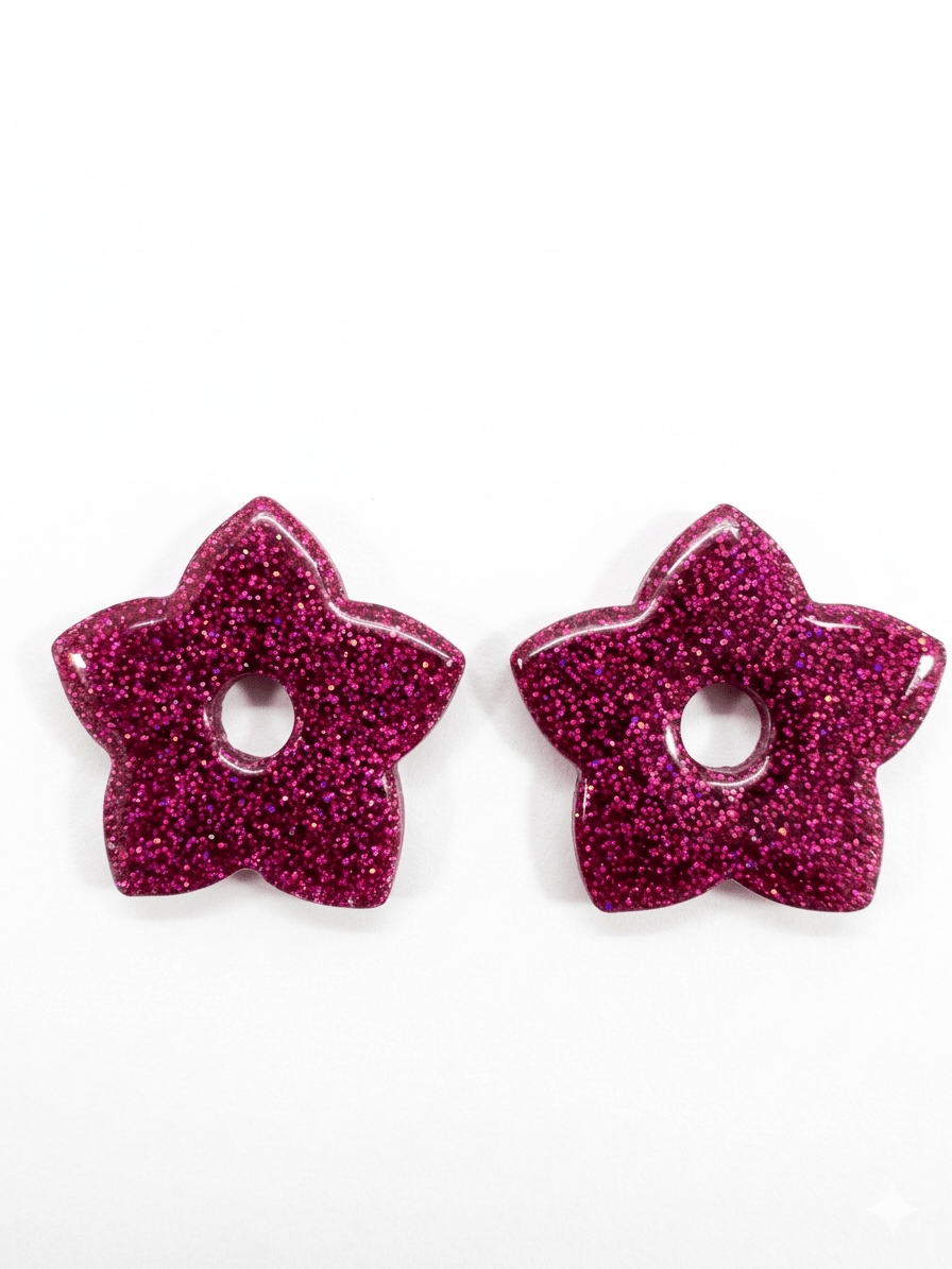Pampilles Étoile Paillettées Interchangeables Résine Boucles d'Oreilles Modulables Fait Main France - Bijoux Joséphine