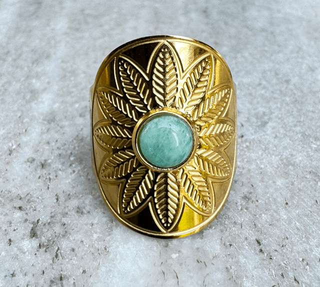 Bague Ethnique en acier Inoxydable, pierre naturelle Amazonite