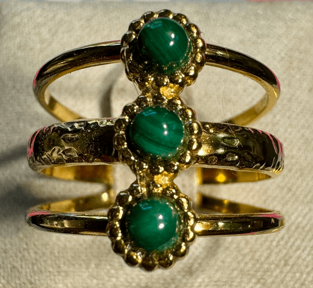 Bague 3 rangs cabochons Malachite