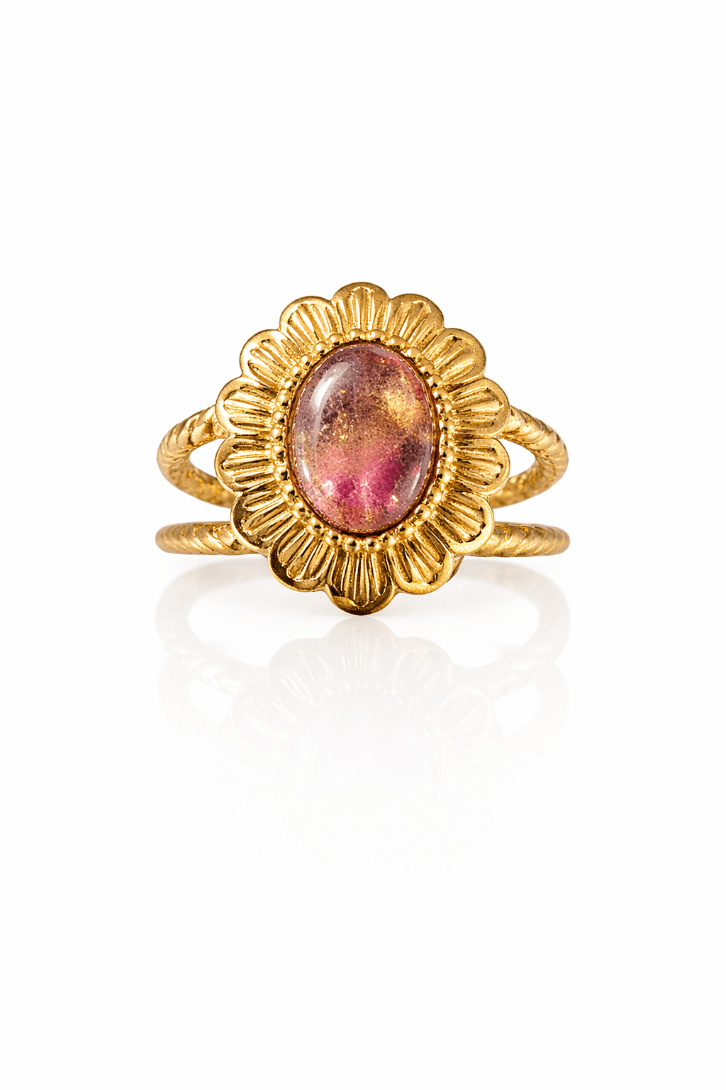 Bague Fleur Pierre Naturelle Réglable Acier Inoxydable Femme Fait Main France - Bijoux Joséphine