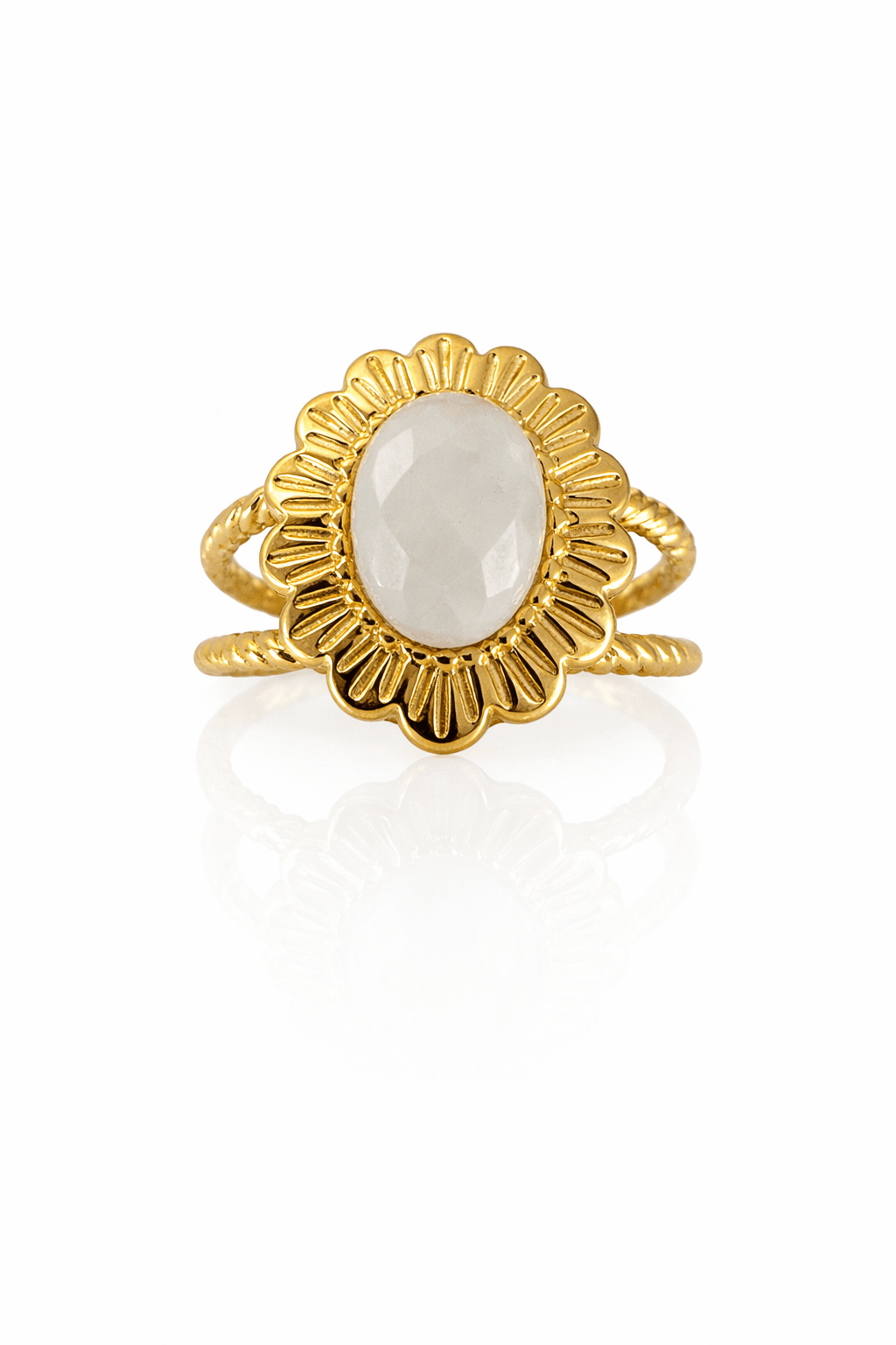 Bague Fleur Pierre Naturelle Réglable Acier Inoxydable Femme Fait Main France - Bijoux Joséphine