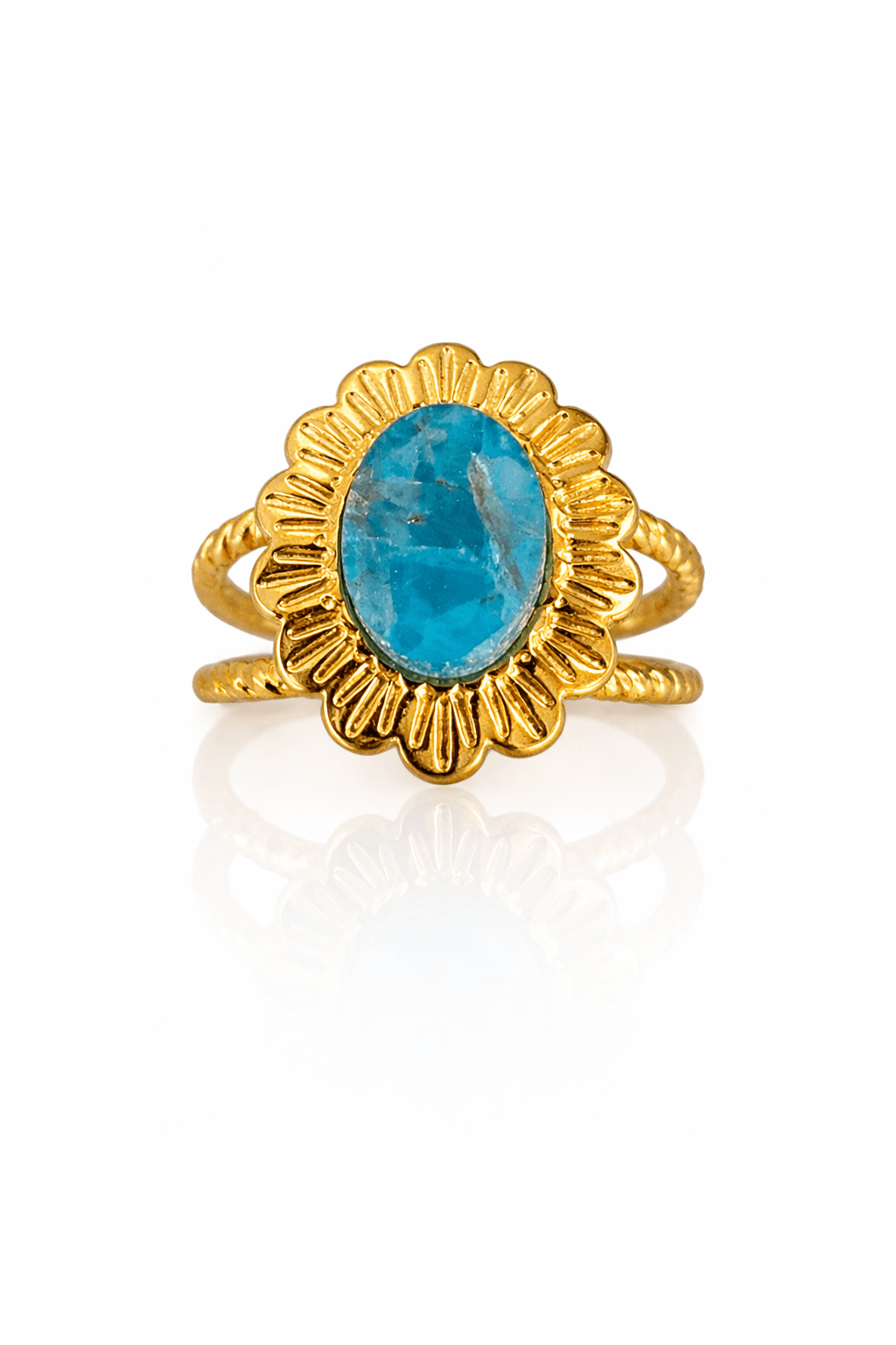 Bague Fleur Pierre Naturelle Réglable Acier Inoxydable Femme Fait Main France - Bijoux Joséphine