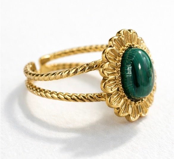 Bague Fleur Pierre Naturelle Réglable Acier Inoxydable Femme Fait Main France - Bijoux Joséphine