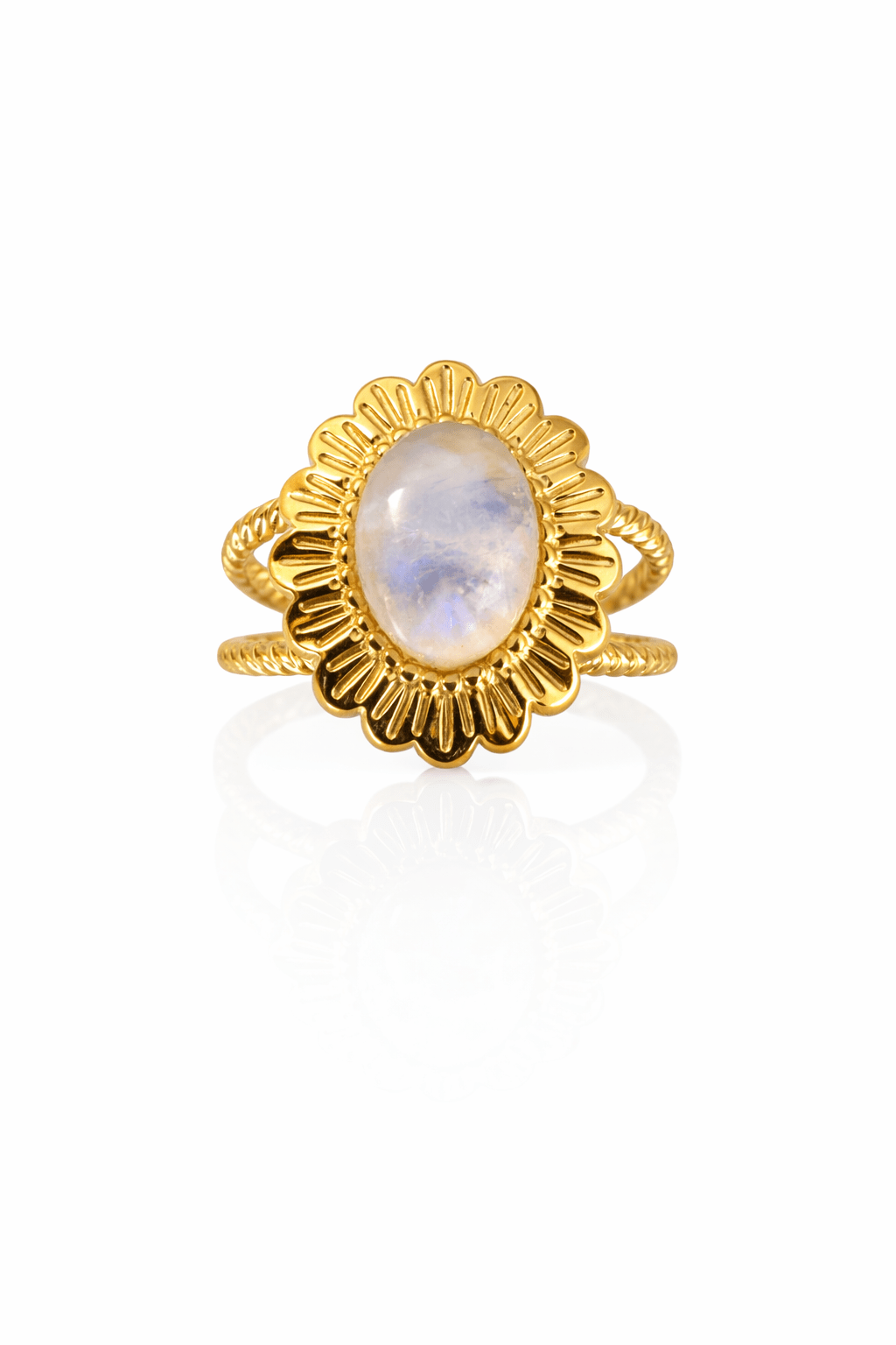 Bague Fleur Pierre Naturelle Réglable Acier Inoxydable Femme Fait Main France - Bijoux Joséphine