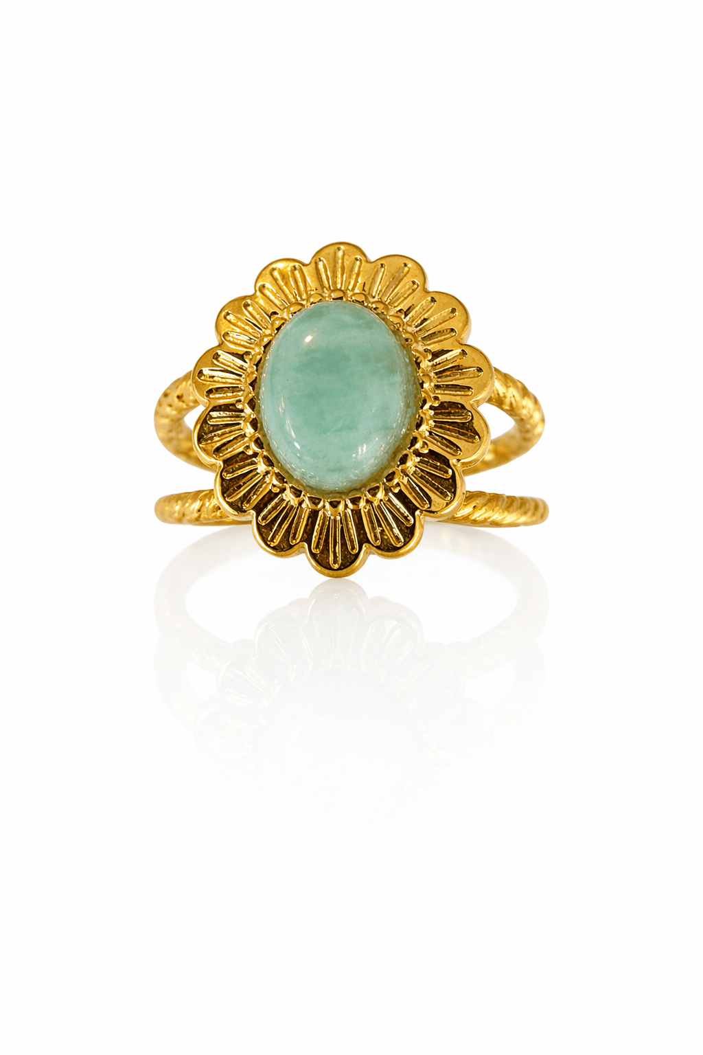 Bague Fleur Pierre Naturelle Réglable Acier Inoxydable Femme Fait Main France - Bijoux Joséphine