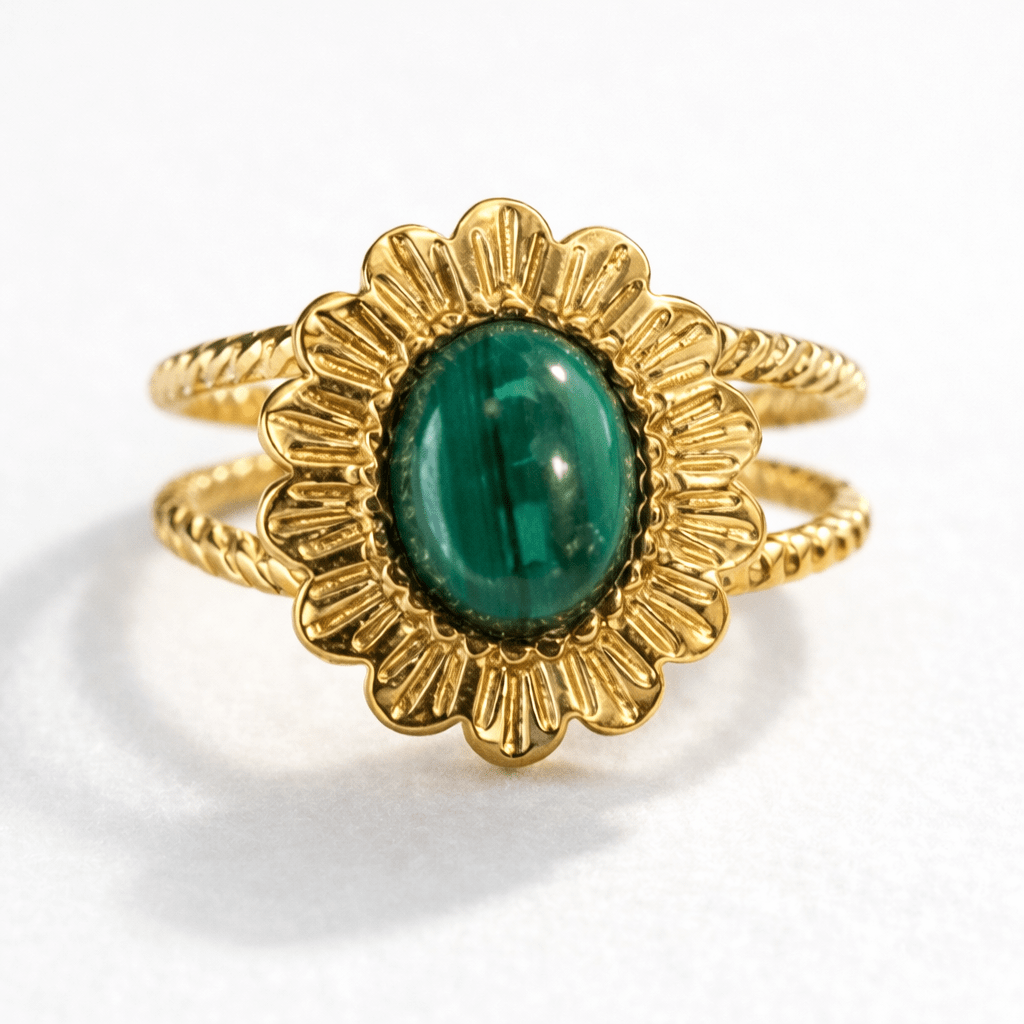 Bague Fleur Pierre Naturelle Réglable Acier Inoxydable Femme Fait Main France - Bijoux Joséphine
