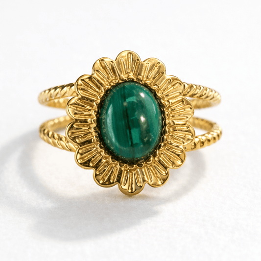 Bague Fleur Pierre Naturelle Réglable Acier Inoxydable Femme Fait Main France - Bijoux Joséphine