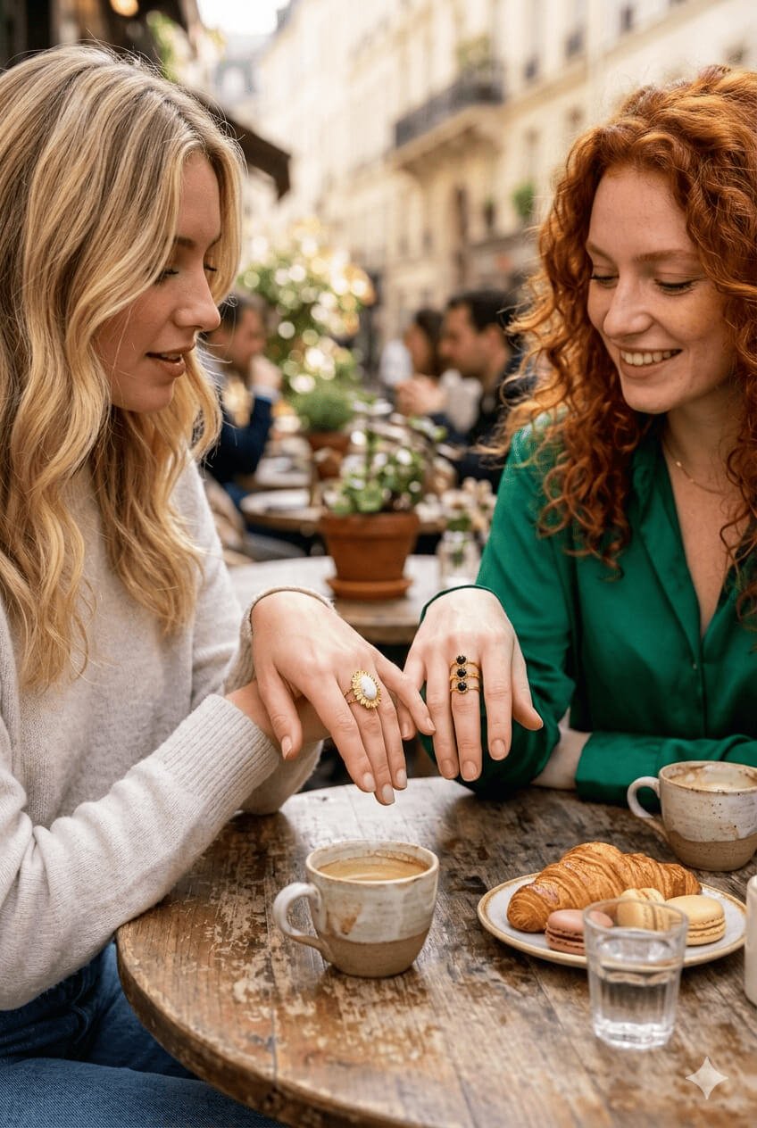 Bague Réglable 3 Pierres Naturelles Acier Inoxydable Femme Artisanale France - Bijoux Joséphine