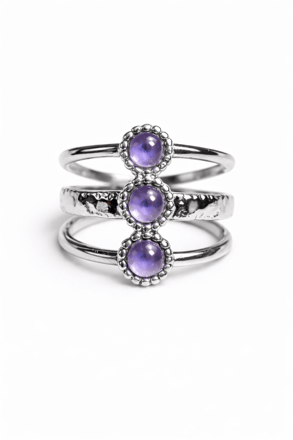 Bague Réglable 3 Pierres Naturelles Acier Inoxydable Femme Artisanale France - Bijoux Joséphine