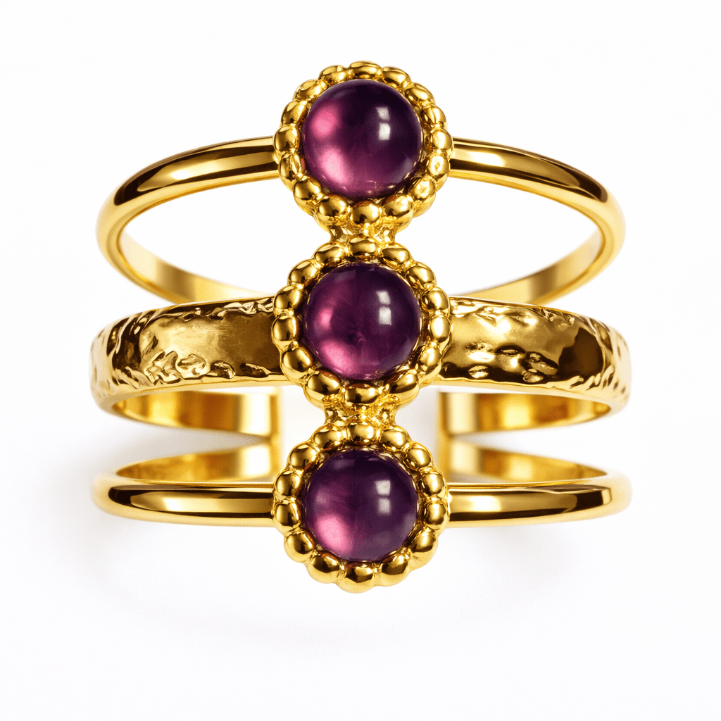 Bague Réglable 3 Pierres Naturelles Acier Inoxydable Femme Artisanale France - Bijoux Joséphine