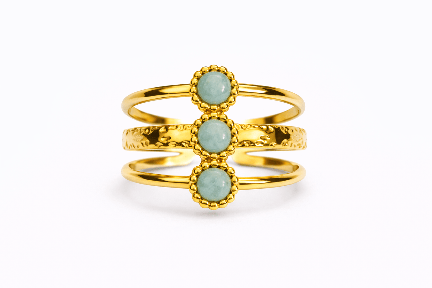 Bague Réglable 3 Pierres Naturelles Acier Inoxydable Femme Artisanale France - Bijoux Joséphine