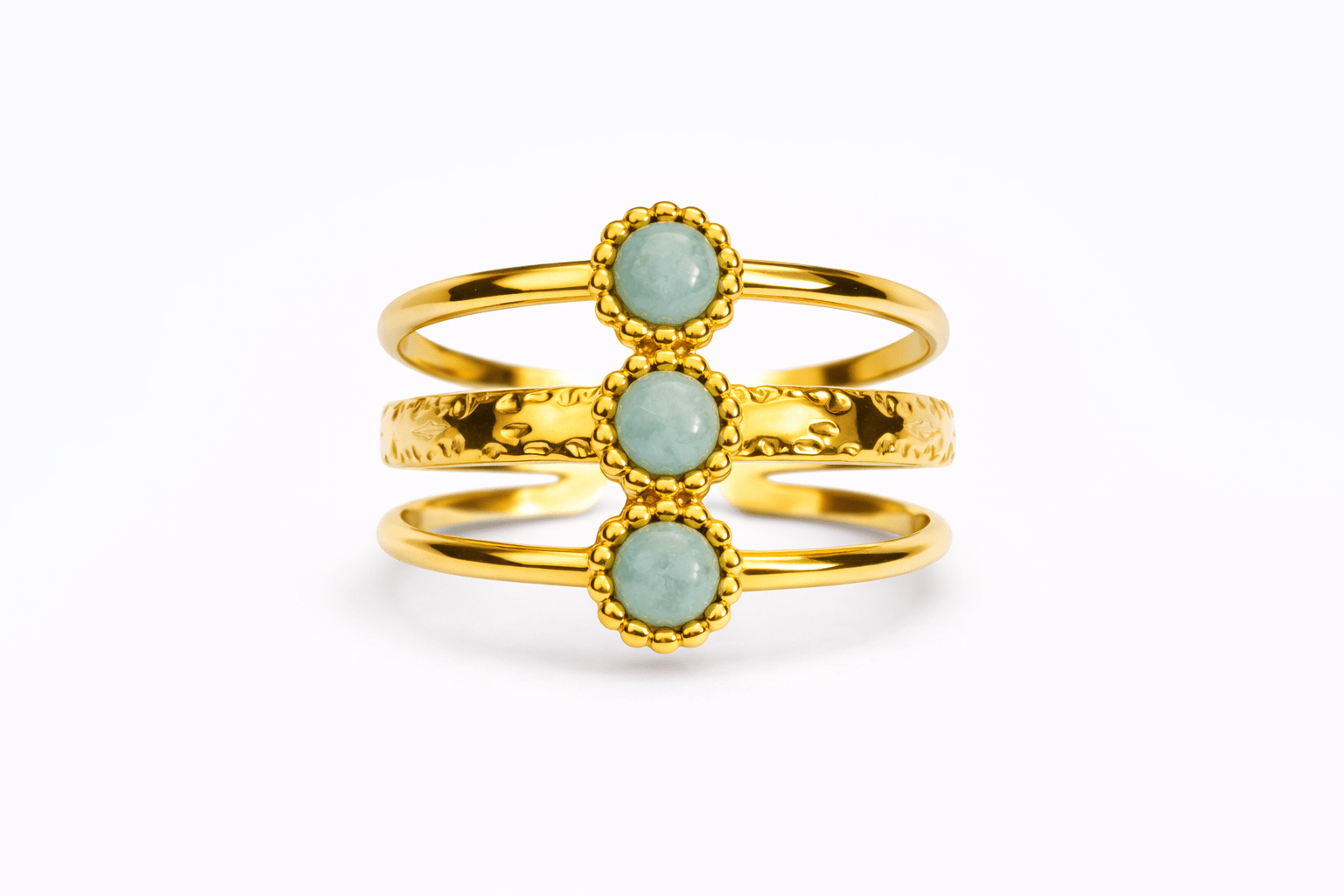 Bague Réglable 3 Pierres Naturelles Acier Inoxydable Femme Artisanale France - Bijoux Joséphine