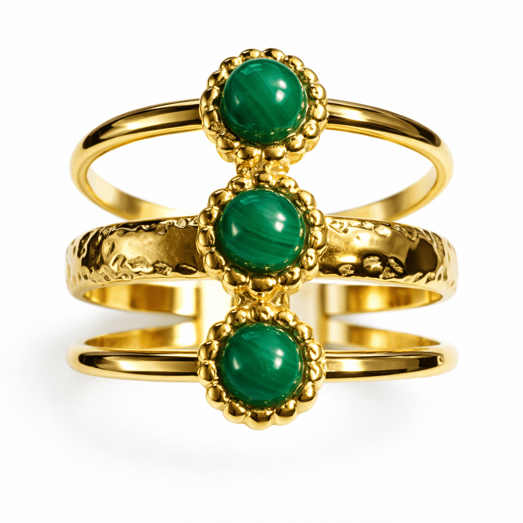 Bague Réglable 3 Pierres Naturelles Acier Inoxydable Femme Artisanale France - Bijoux Joséphine