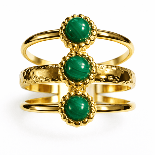 Bague Réglable 3 Pierres Naturelles Acier Inoxydable Femme Artisanale France - Bijoux Joséphine