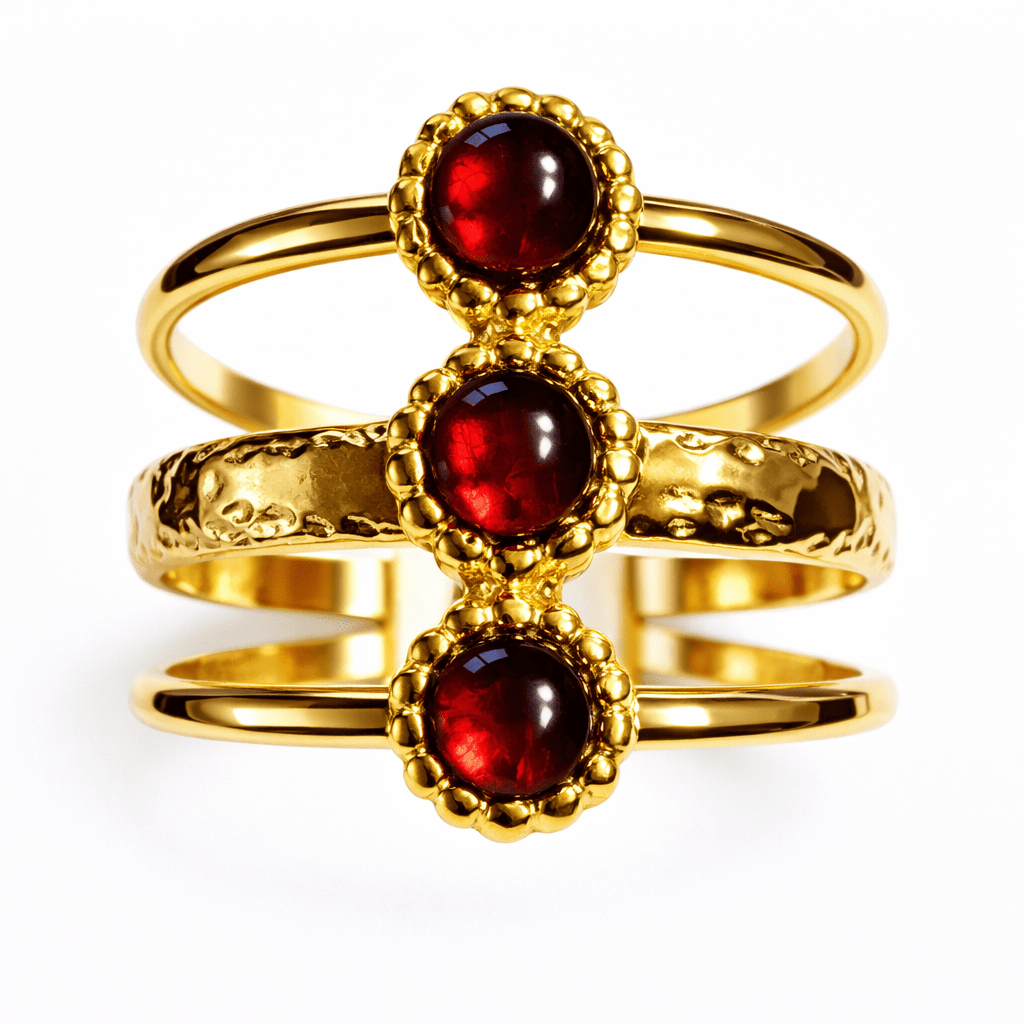 Bague Réglable 3 Pierres Naturelles Acier Inoxydable Femme Artisanale France - Bijoux Joséphine