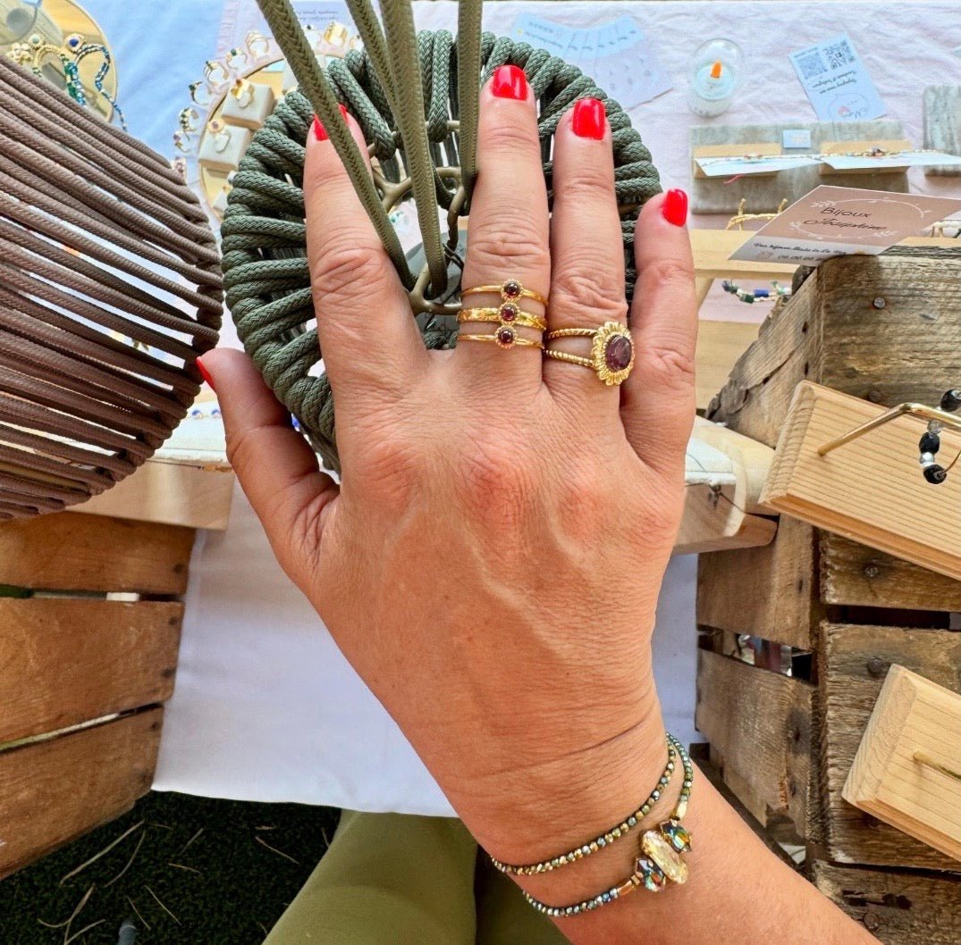 Bague Réglable 3 Pierres Naturelles Acier Inoxydable Femme Artisanale France - Bijoux Joséphine