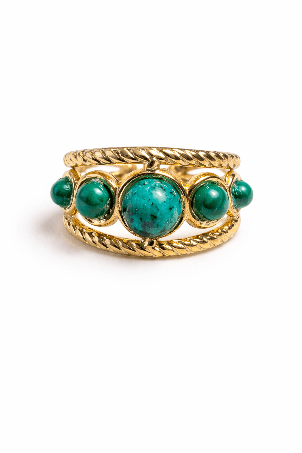 Bague Tressée Pierres Naturelles Réglable Acier Inoxydable Femme Artisanale France - Bijoux Joséphine
