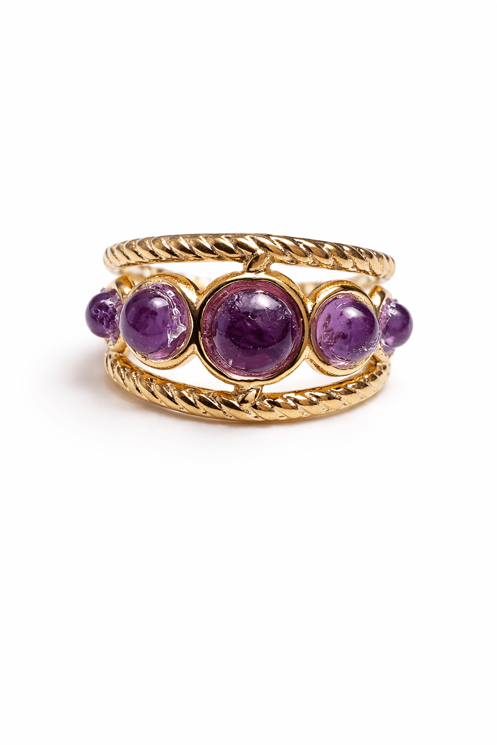 Bague Tressée Pierres Naturelles Réglable Acier Inoxydable Femme Artisanale France - Bijoux Joséphine