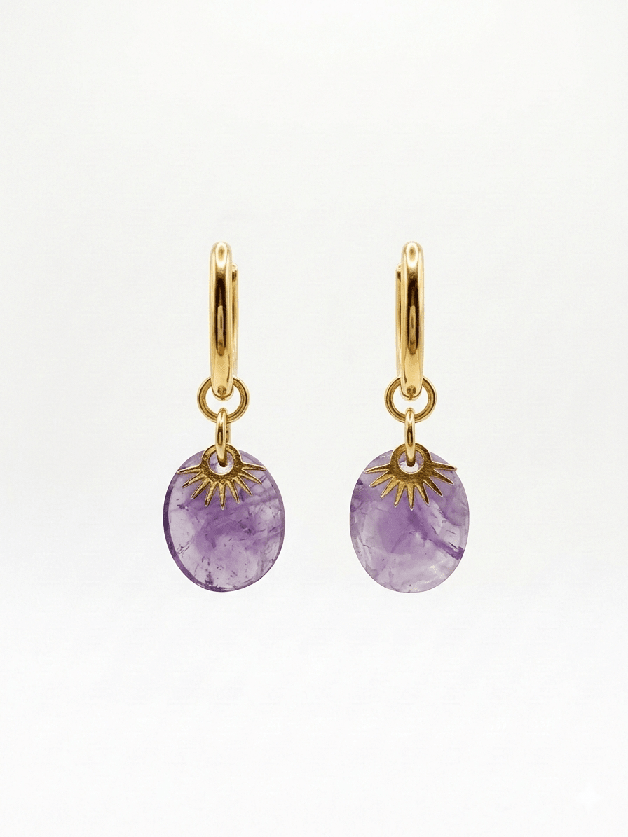 Boucles d'Oreilles CELESTE - Créoles Dorées Pierre Naturelle - Bijoux Joséphine