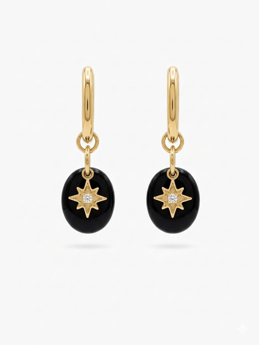Boucles d'Oreilles CELESTE - Créoles Dorées Pierre Naturelle - Bijoux Joséphine