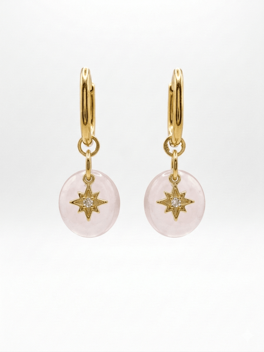 Boucles d'Oreilles CELESTE - Créoles Dorées Pierre Naturelle - Bijoux Joséphine