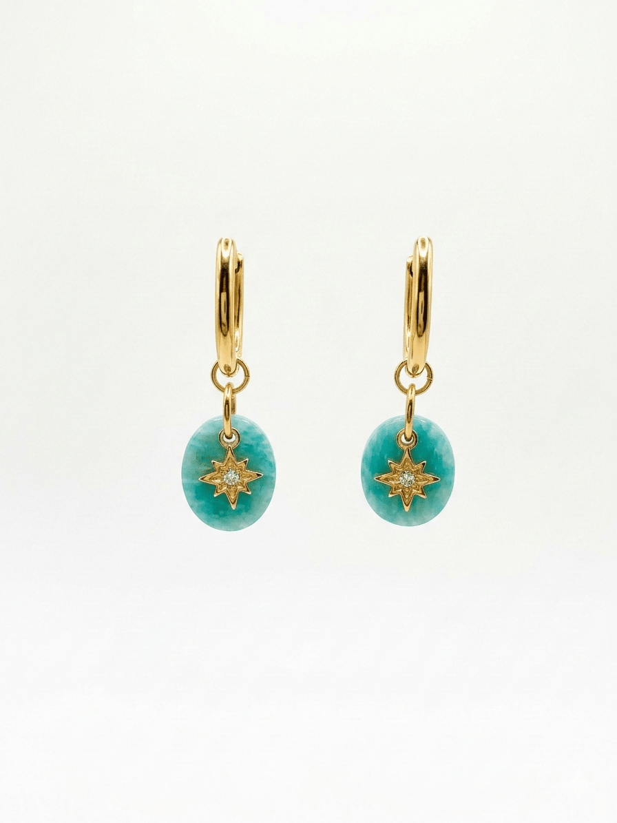 Boucles d'Oreilles CELESTE - Créoles Dorées Pierre Naturelle - Bijoux Joséphine
