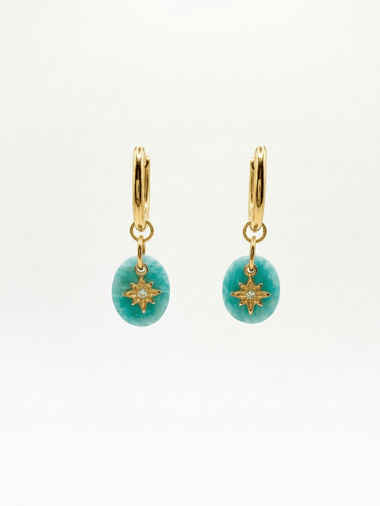 Boucles d'Oreilles CELESTE - Créoles Dorées Pierre Naturelle - Bijoux Joséphine