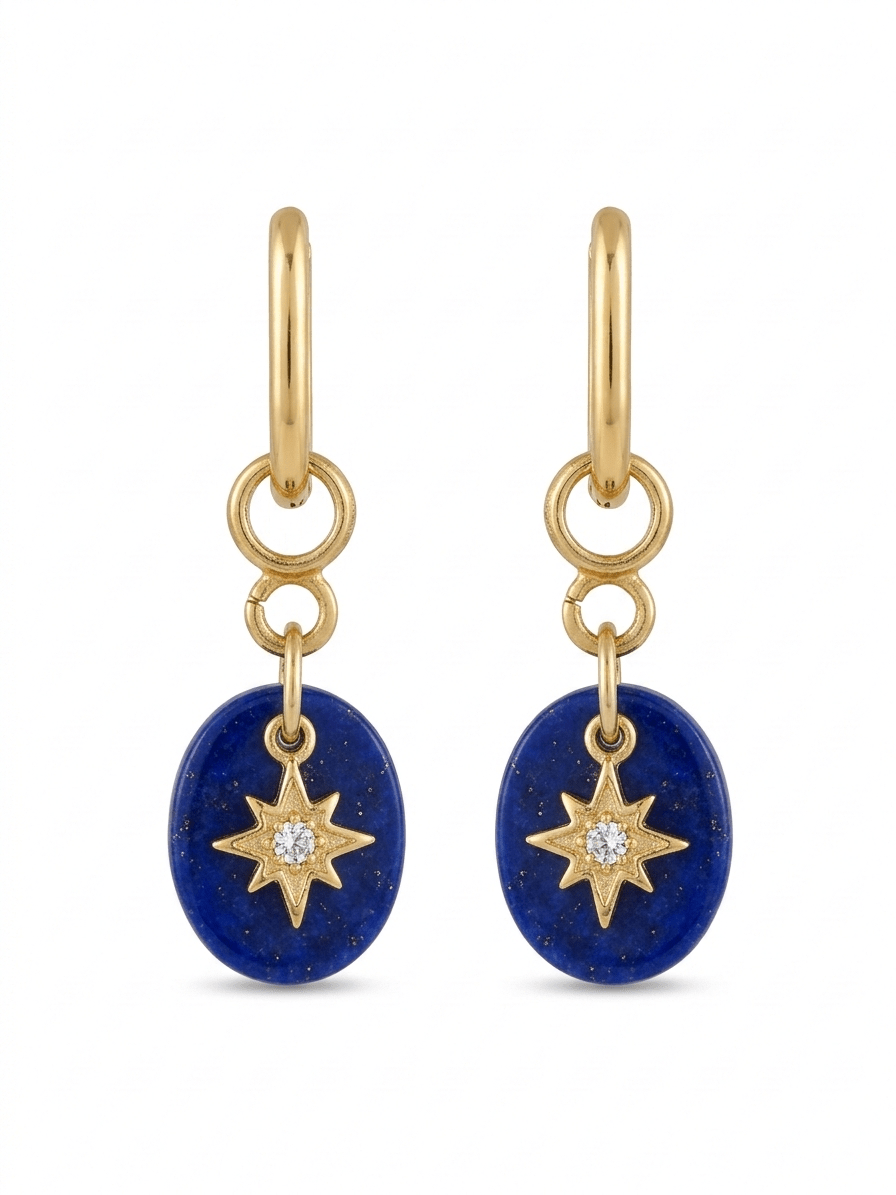 Boucles d'Oreilles CELESTE - Créoles Dorées Pierre Naturelle - Bijoux Joséphine