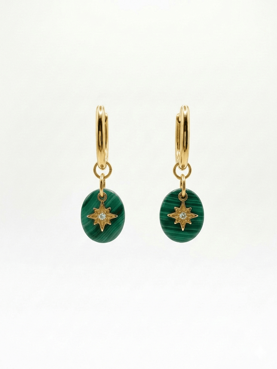 Boucles d'Oreilles CELESTE - Créoles Dorées Pierre Naturelle - Bijoux Joséphine