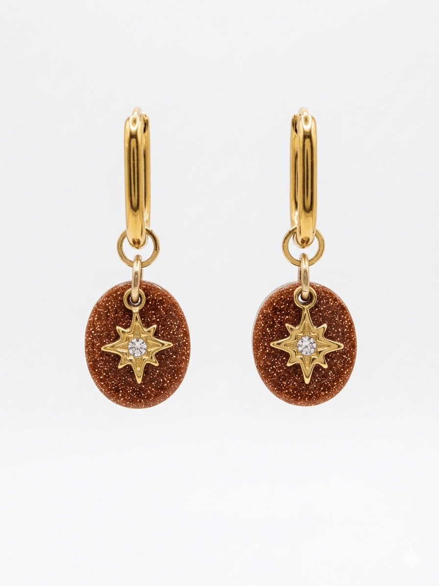 Boucles d'Oreilles CELESTE - Créoles Dorées Pierre Naturelle - Bijoux Joséphine