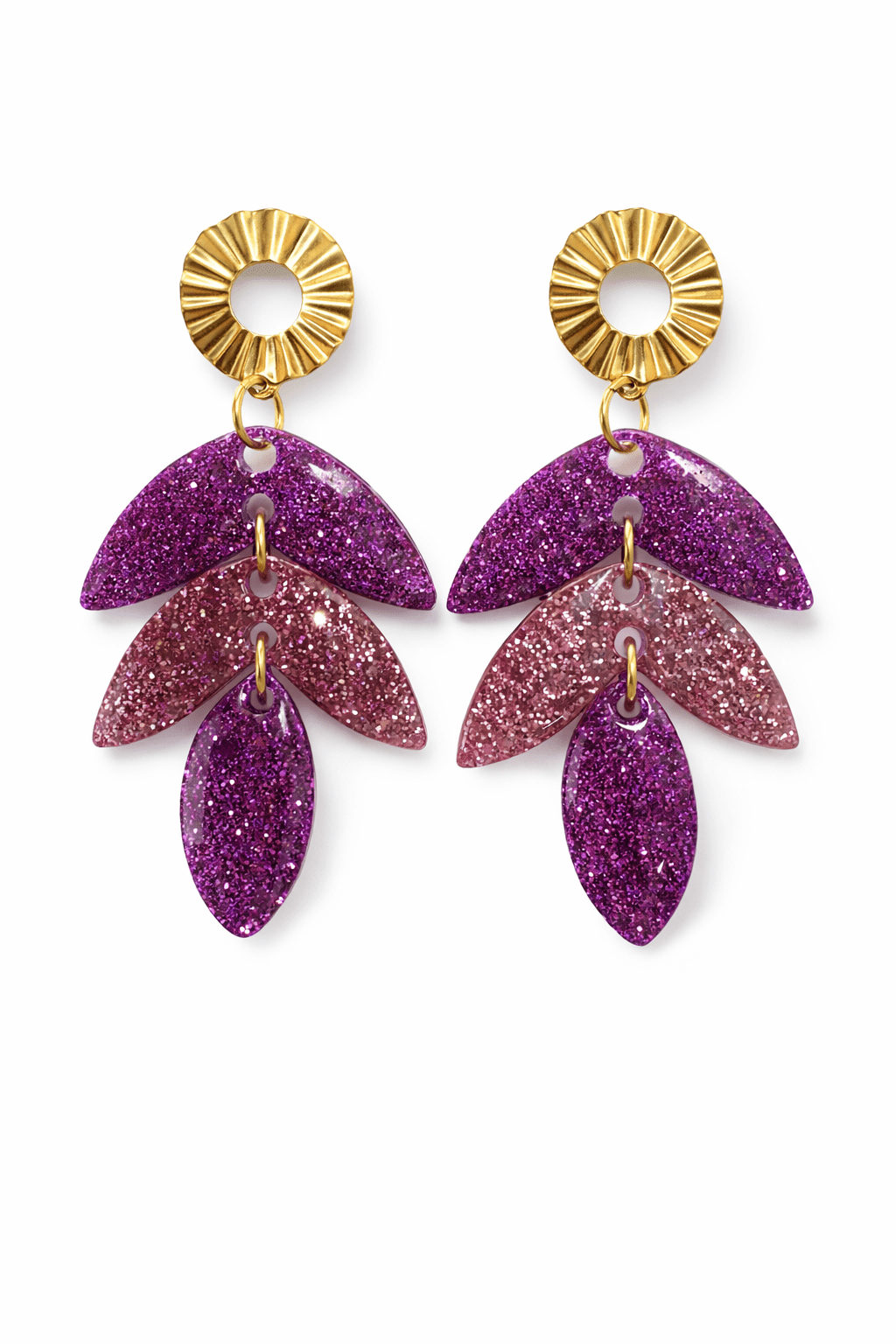 Boucles d'Oreilles Solaires Résine Paillettée Acier Inoxydable Femme Fait Main France - Bijoux Joséphine