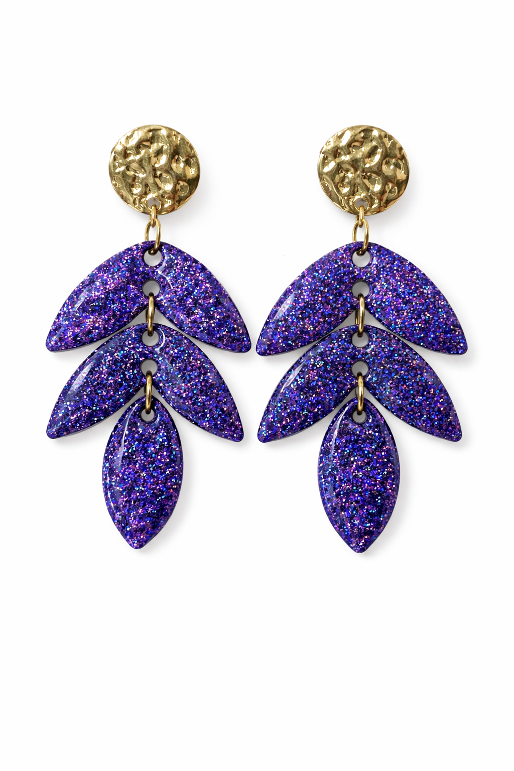 Boucles d'Oreilles Solaires Résine Paillettée Acier Inoxydable Femme Fait Main France - Bijoux Joséphine