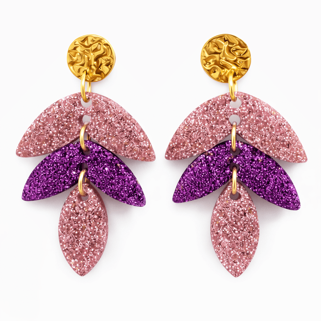 Boucles d'Oreilles Solaires Résine Paillettée Acier Inoxydable Femme Fait Main France - Bijoux Joséphine