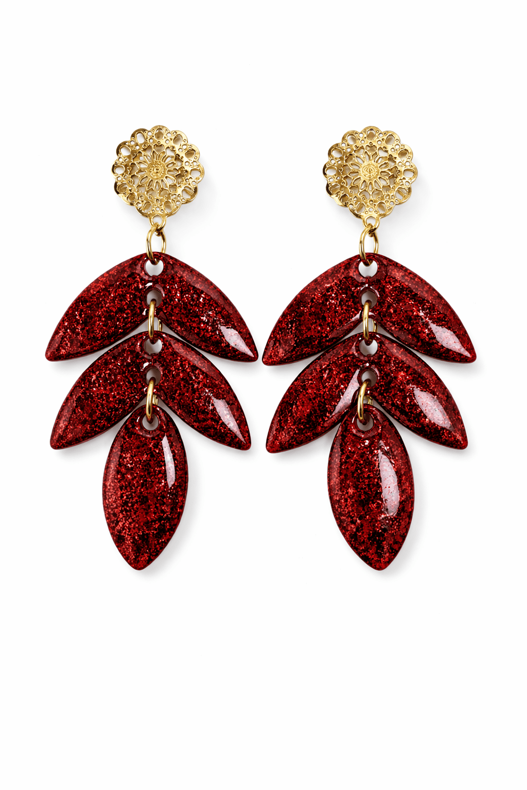 Boucles d'Oreilles Solaires Résine Paillettée Acier Inoxydable Femme Fait Main France - Bijoux Joséphine