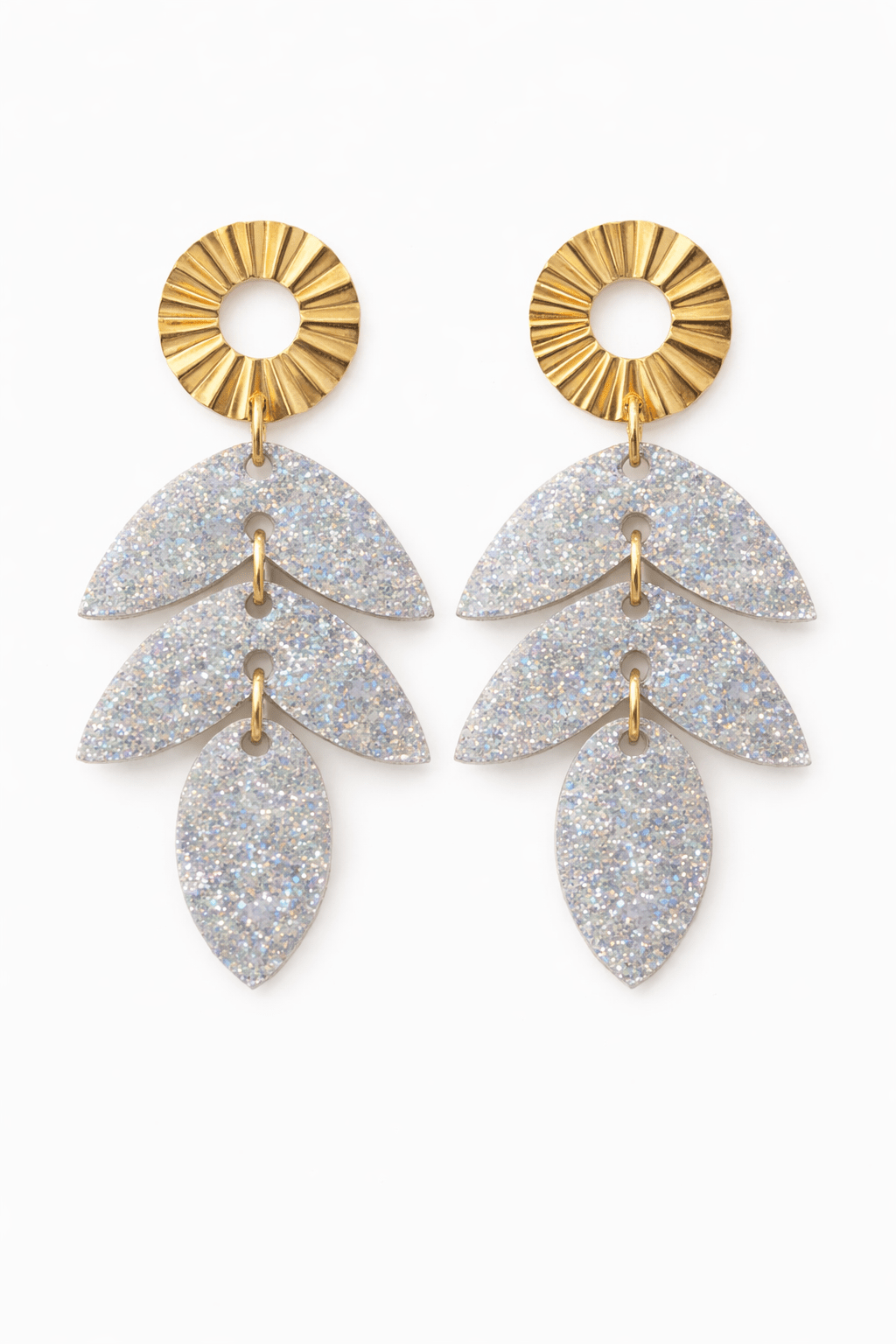 Boucles d'Oreilles Solaires Résine Paillettée Acier Inoxydable Femme Fait Main France - Bijoux Joséphine