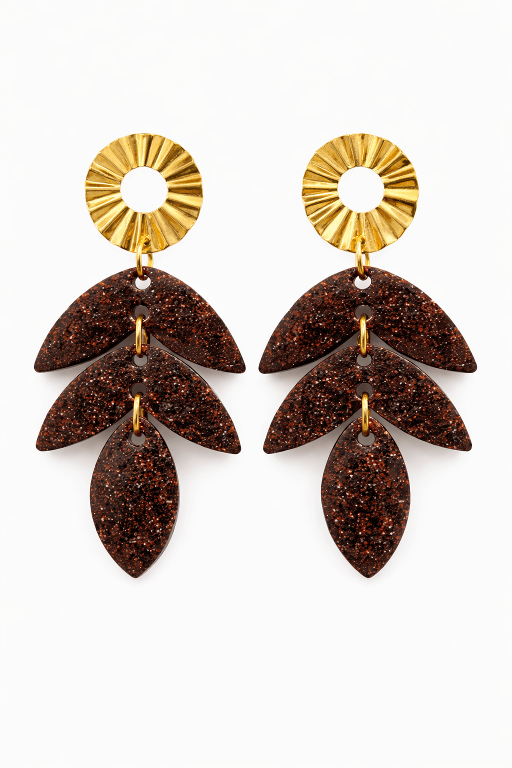 Boucles d'Oreilles Solaires Résine Paillettée Acier Inoxydable Femme Fait Main France - Bijoux Joséphine