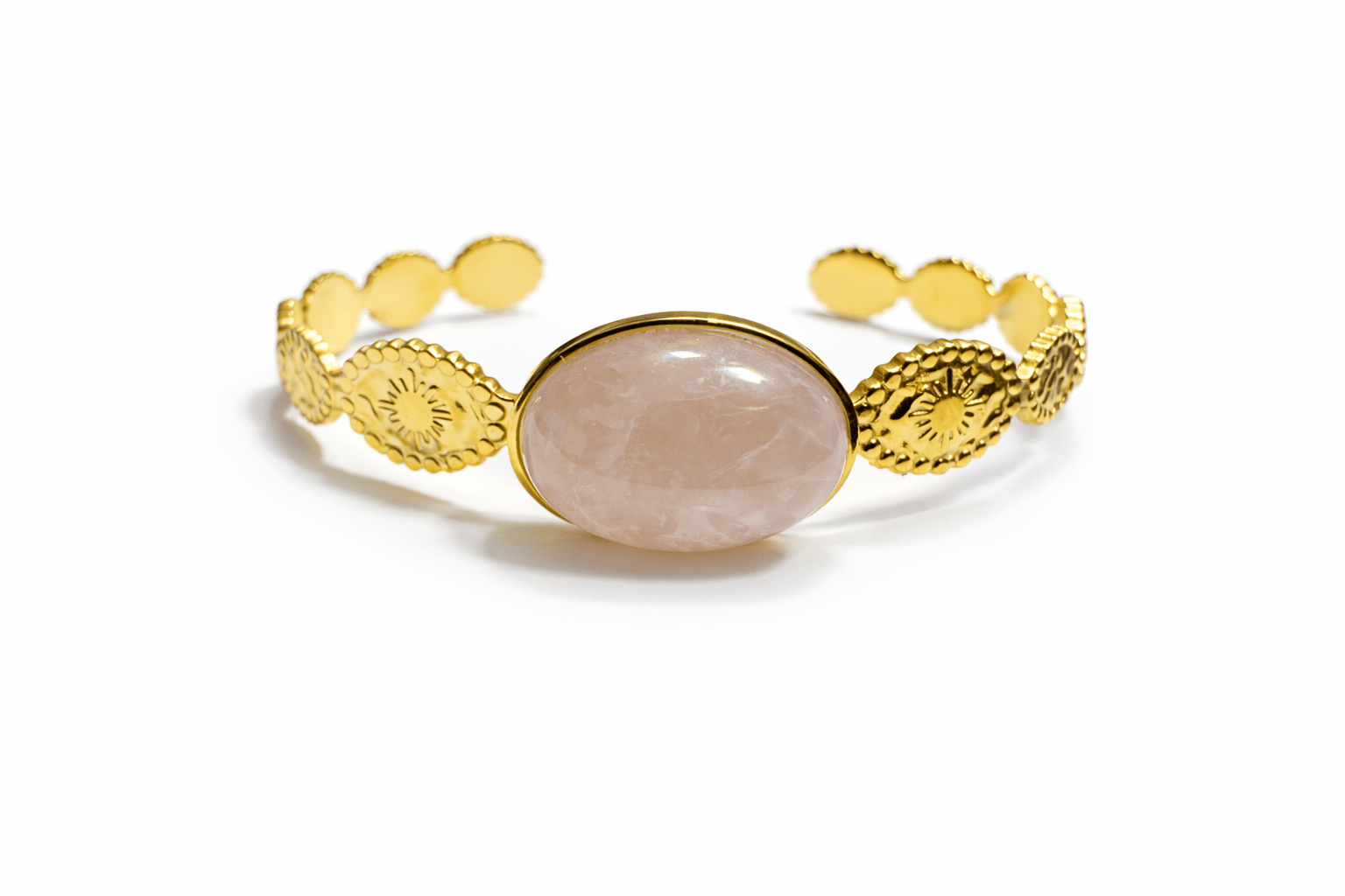 Jonc Bracelet Ethnique Pierre Naturelle Réglable Acier Doré Femme Fait Main France - Bijoux Joséphine