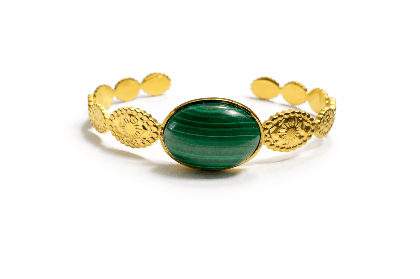 Jonc Bracelet Ethnique Pierre Naturelle Réglable Acier Doré Femme Fait Main France - Bijoux Joséphine