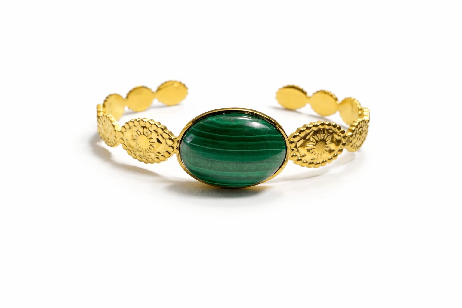 Jonc Bracelet Ethnique Pierre Naturelle Réglable Acier Doré Femme Fait Main France - Bijoux Joséphine