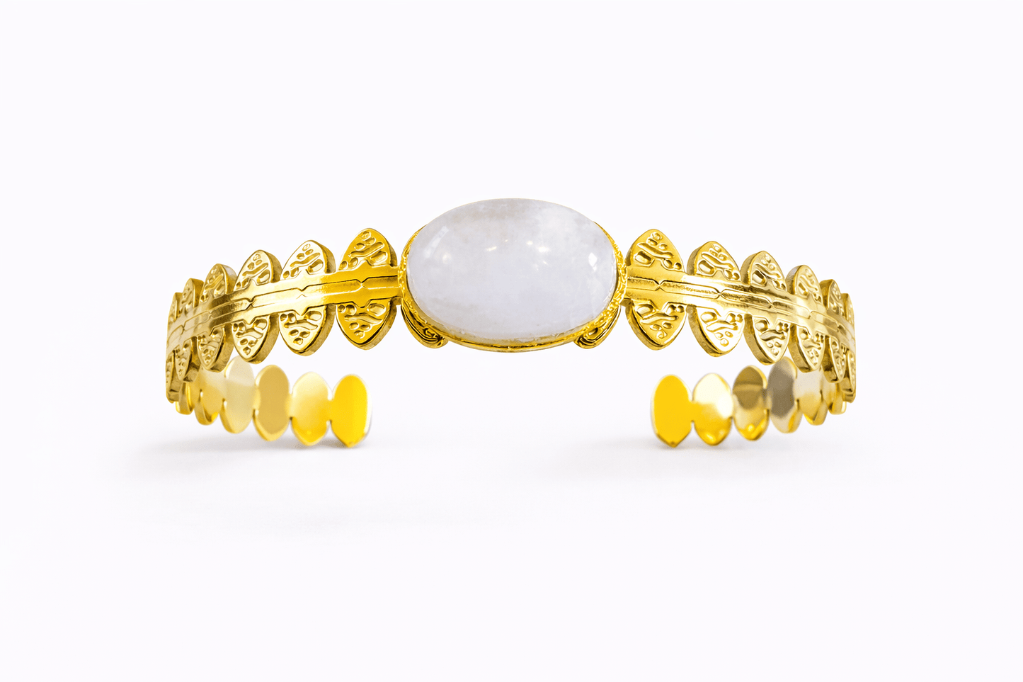 Jonc Bracelet Ethnique Pierre Naturelle Réglable Acier Doré Femme Fait Main France - Bijoux Joséphine