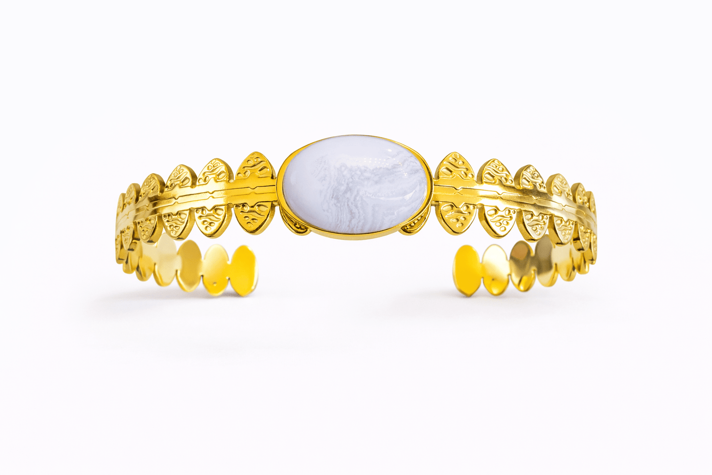 Jonc Bracelet Ethnique Pierre Naturelle Réglable Acier Doré Femme Fait Main France - Bijoux Joséphine