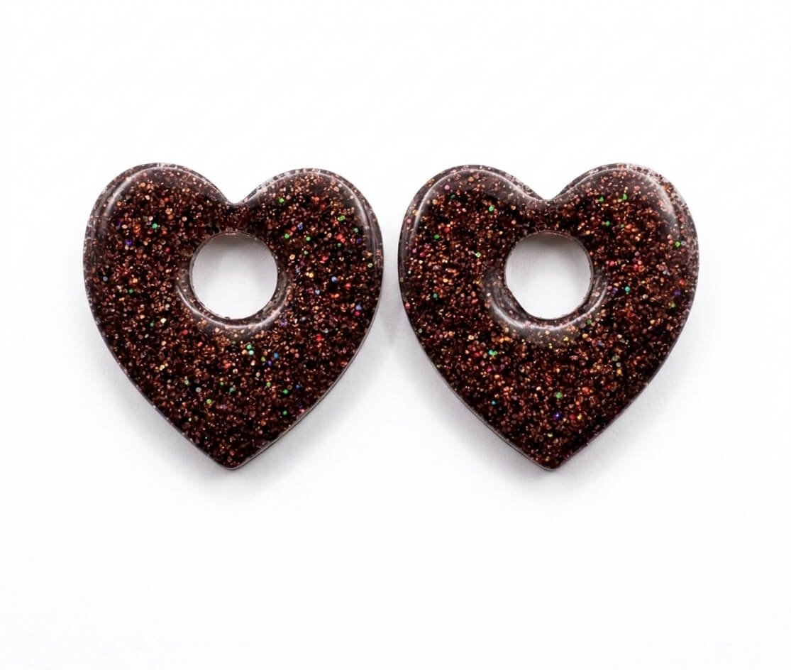 Pampilles Cœur Love Paillettées Interchangeables Résine Boucles d'Oreilles Modulables Fait Main - Bijoux Joséphine
