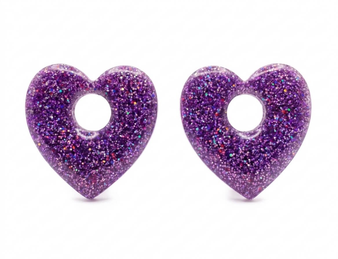 Pampilles Cœur Love Paillettées Interchangeables Résine Boucles d'Oreilles Modulables Fait Main - Bijoux Joséphine