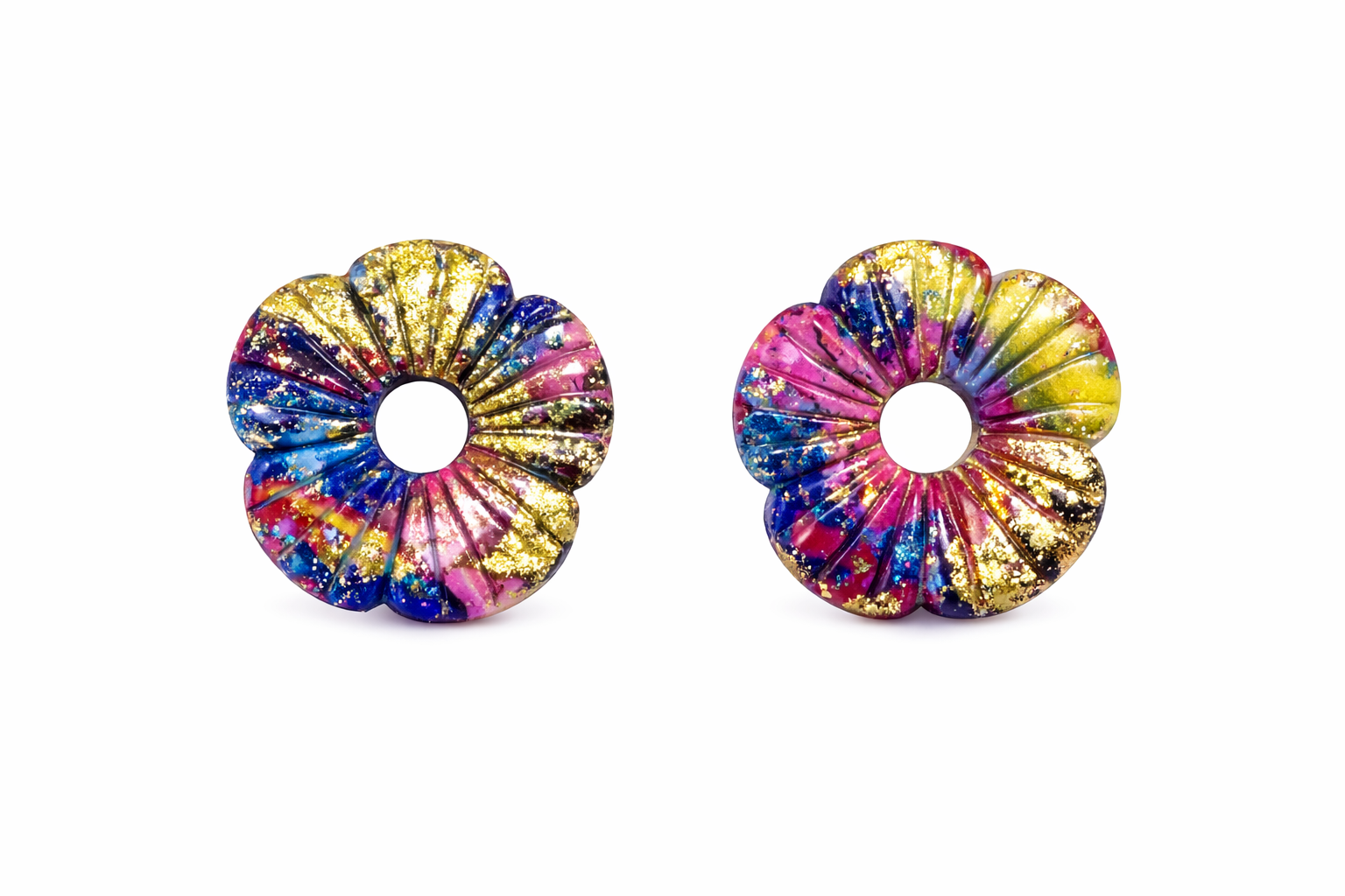 Pampilles Fleur Hibiscus Interchangeables Argile Polymère Boucles d'Oreilles Modulables Fait Main France - Bijoux Joséphine