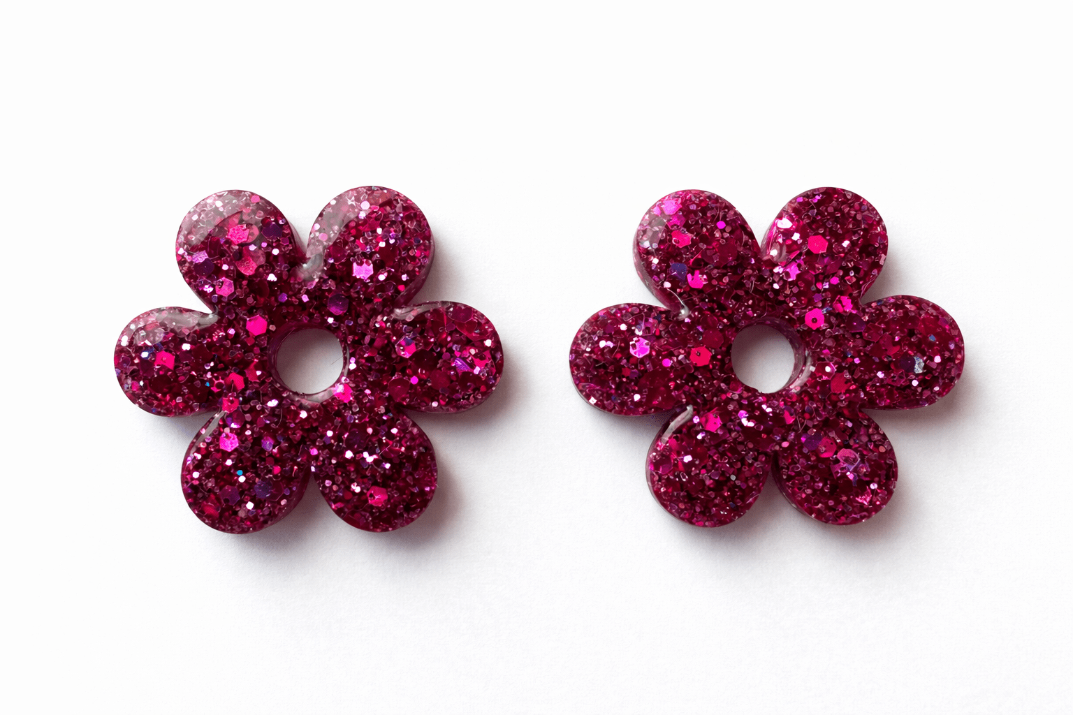 Pampilles Fleur Paillettées Interchangeables Résine Boucles d'Oreilles Modulables Fait Main France - Bijoux Joséphine