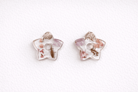 Pampilles fleurs séchées étoile rose pâle pêche - Boucles d'oreilles interchangeables résine fait main France