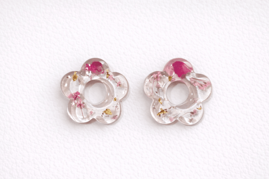 Pampilles fleurs séchées fuchsia rose - Boucles d'oreilles interchangeables résine fait main France