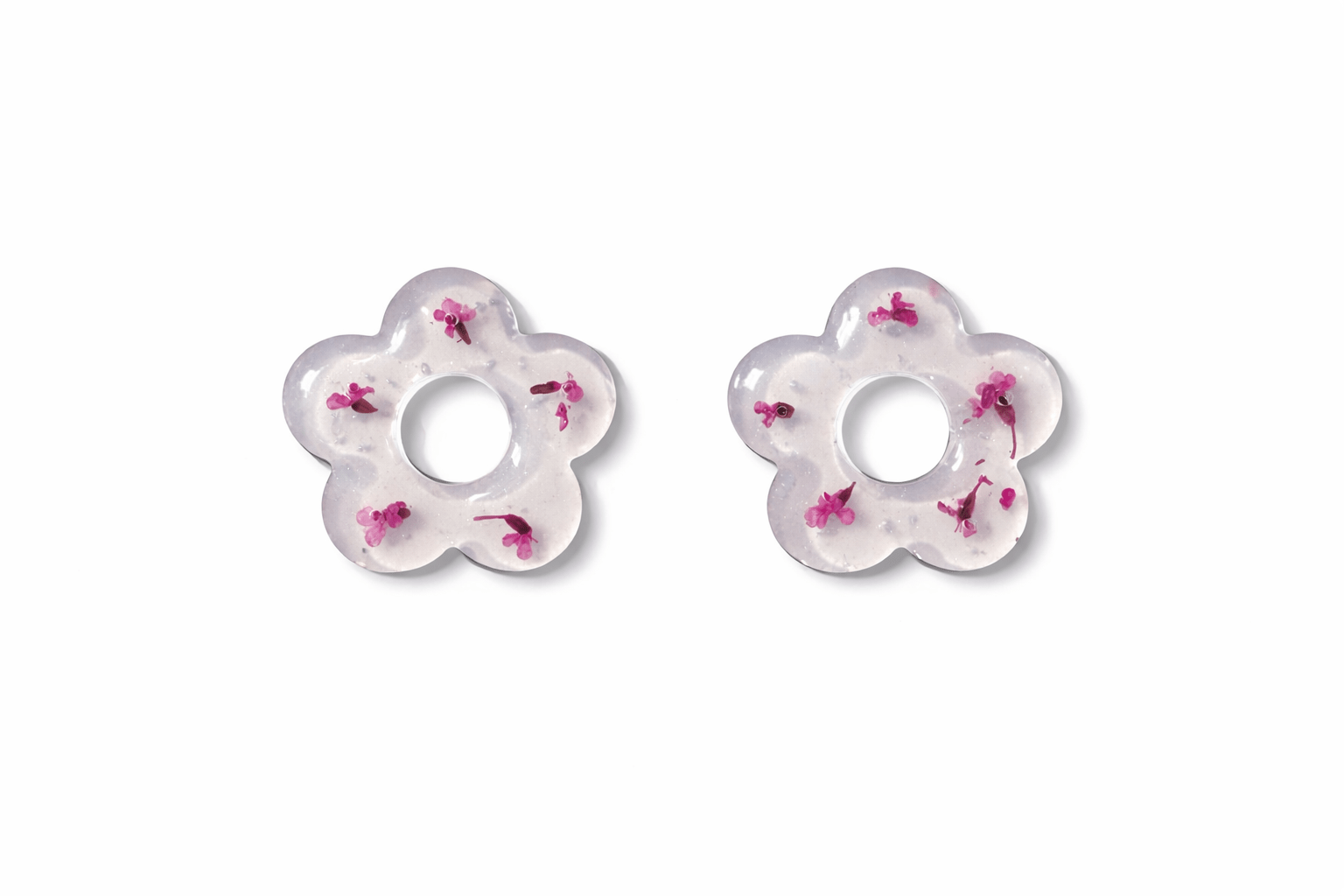 Pampilles Fleurs Séchées Rose Nacré Interchangeables Résine Boucles d'Oreilles Modulables Fait Main France - Bijoux Joséphine