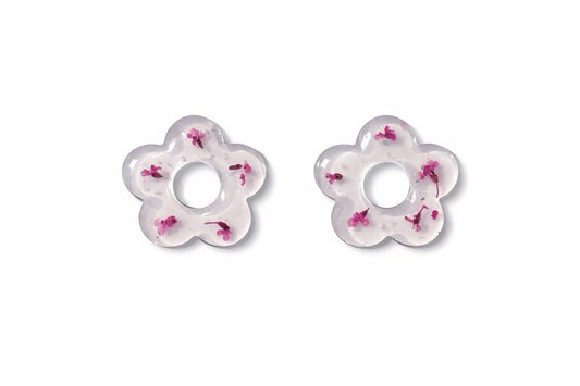 Pampilles Fleurs Séchées Rose Nacré Interchangeables Résine Boucles d'Oreilles Modulables Fait Main France - Bijoux Joséphine