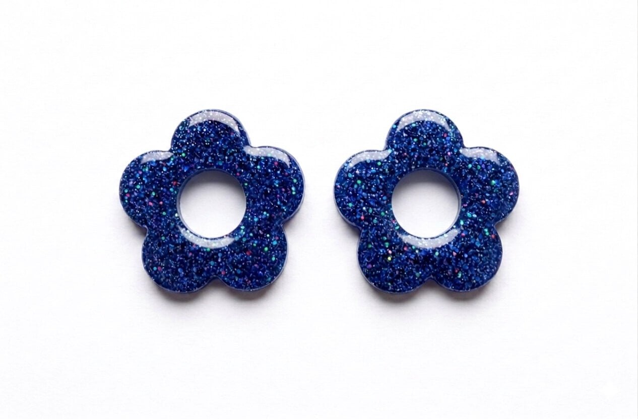 Pampilles Myosotis Paillettées Interchangeables Résine Boucles d'Oreilles Modulables Fait Main - Bijoux Joséphine